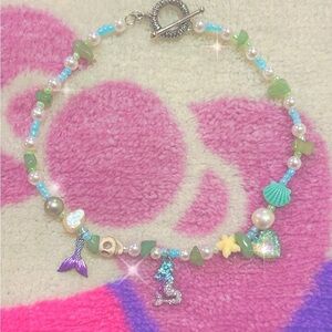 “ Mermaid Shore ” Charm Beaded Choker Necklace Handmade Beachy Boho